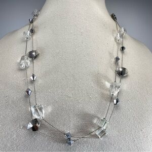 Premier Designs Silver Tone White Silver Crystal Square Glass Beaded Necklace